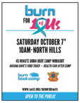 A poster advertising the burn for 1 of us event.