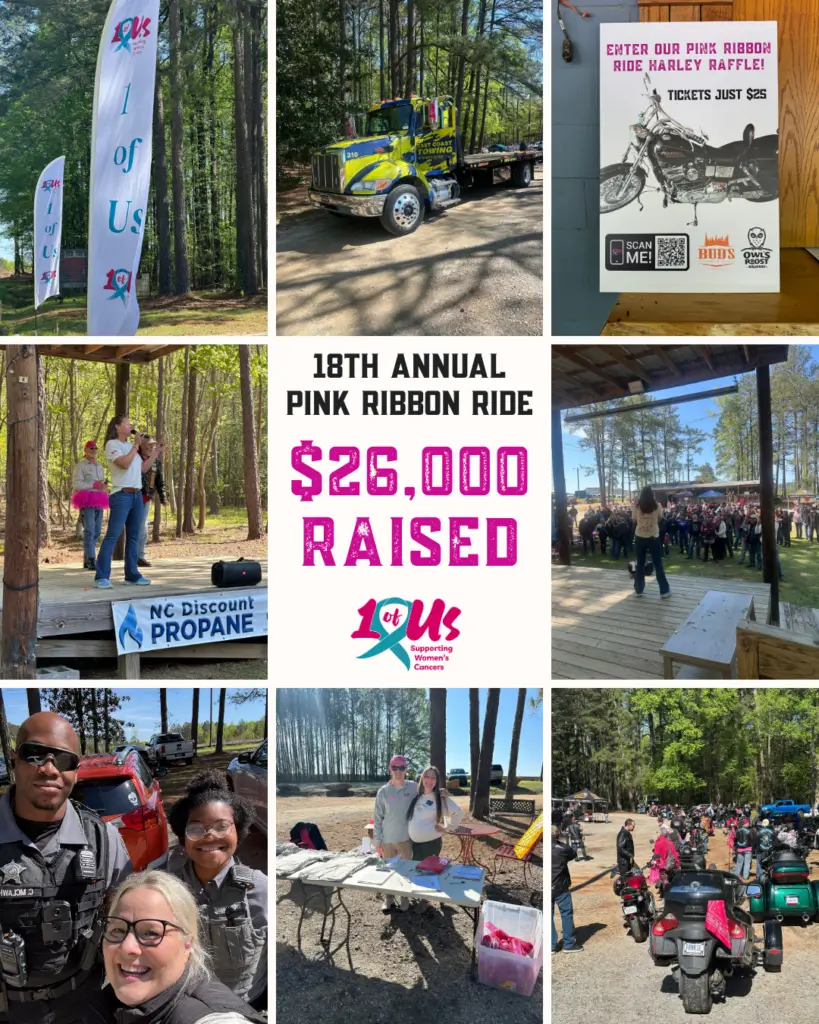 Collage of Pink Ribbon Ride event activities.